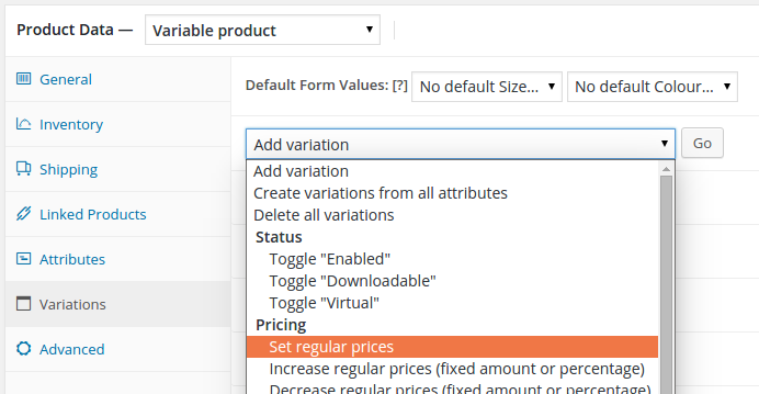 Variation bulk editing in WooCommerce